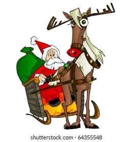 reindeer and santa claus vector illustration