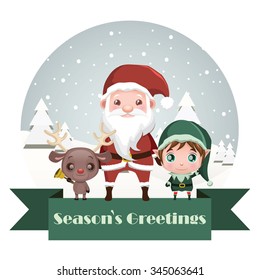 Reindeer, Santa and elf greeting