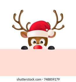 Reindeer in Santa Hat Peeping Out