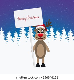 reindeer santa hat sign winter background 