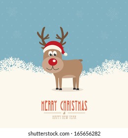 reindeer santa hat snow winter background