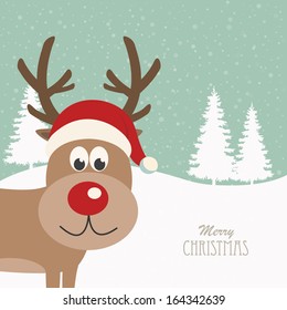 reindeer santa hat snowy background