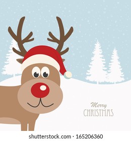 reindeer santa hat snowy background