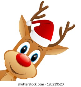 reindeer and Santa hat - vector illustration