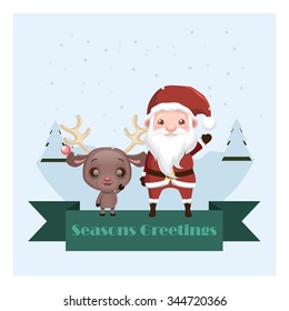 Reindeer and Santa Seasons Greetings banner