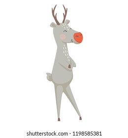 Reindeer scandinavian illustration. Christmas and New year character. Cartoon deer vector for party invitation, holiday poster design, sale banner