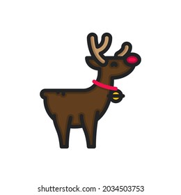 Reindeer with scarf filled outline icons. Vector illustration. Editable stroke. Isolated icon suitable for web, infographics, interface and apps.