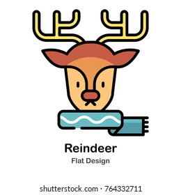Reindeer with scarf flat vector illustration