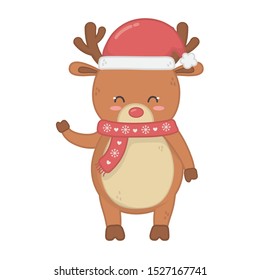 reindeer with scarf and hat decoration merry christmas vector illustration