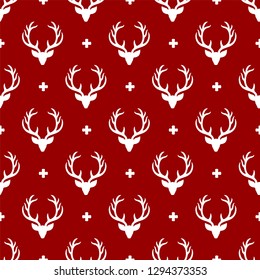 Reindeer seamless pattern background, deer head silhouette with antlers, modern scandinavian background, nordic style