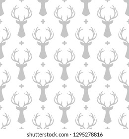 Reindeer seamless pattern background, deer head silhouette with antlers, modern scandinavian background, nordic style