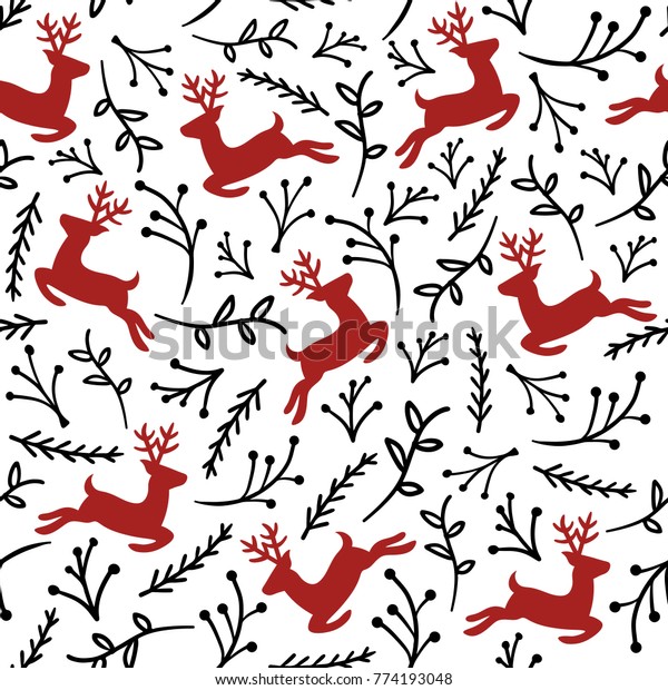 Reindeer Seamless Pattern Floral Christmas Background Stock Vector ...