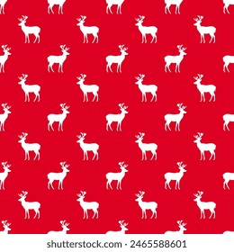 Patrón sin fisuras de reno. Textura de Navidades rojas con siluetas de ciervo blanco. Impresión simple del invierno para el papel de envoltura, tarjetas de felicitación de las Navidades, decoraciones, tela, fondo.