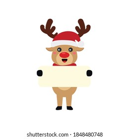 Reindeer set Happy smile in Christmas celebration, standing holding gifts, standing waving, giving out gifts. Pins into the chimney.vector illustration and icon