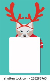 Reindeer sign. Cat holding  blank sign.