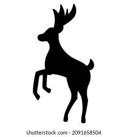 Reindeer. Silhouette. The animal reared up. Pet of Santa Claus. Mammal with horns and hooves. Vector illustration. Outline on an isolated background. Merry Christmas and Happy new year. 