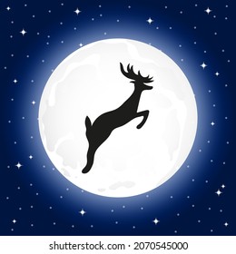 Reindeer silhouette the background of the moon 