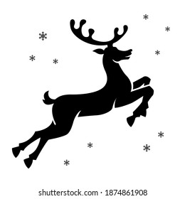 Reindeer silhouette. Black jumping deer figure vector illustration isolated on white background	