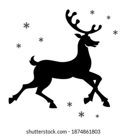 Reindeer silhouette. Black walking deer vector illustration isolated on white background	
