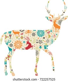 Reindeer silhouette with christmas elements