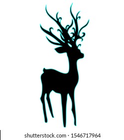 Reindeer silhouette with curved antlers Christmas vector graphics