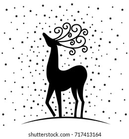 Reindeer silhouette with fully stars