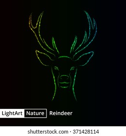 Reindeer silhouette of gradient lights on black background