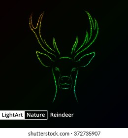 Reindeer silhouette of gradient lights on black background