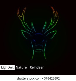 Reindeer silhouette of gradient lights on black background