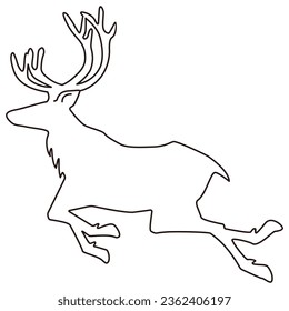 Reindeer silhouette line in motion, vector