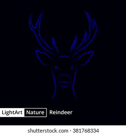 Reindeer silhouette of navy lights on black background
