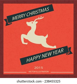 Reindeer silhouette on red background. vector illustration