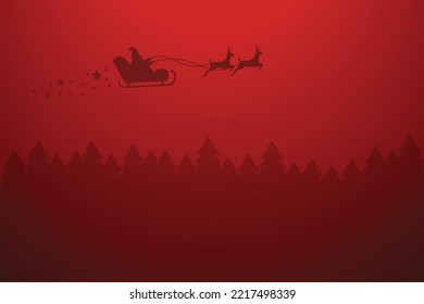 reindeer silhouette on sleigh, christmas background.