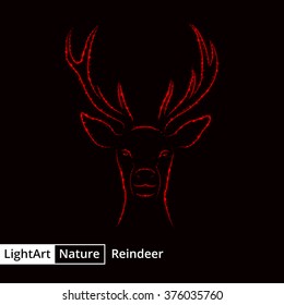 Reindeer silhouette of red lights on black background