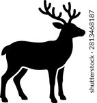 Reindeer silhouette vector icon. Christmas animal, festive holiday symbol, winter wildlife.