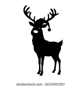 Reindeer Silhouette Wearing A Santa Hat Christmas Themed Vector Illustration