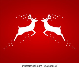 Reindeer silhouettes on a red background