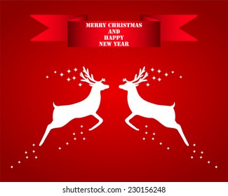 Reindeer silhouettes on a red background 