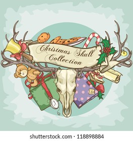 Reindeer skull logo design - Vintage Christmas Skull Collection