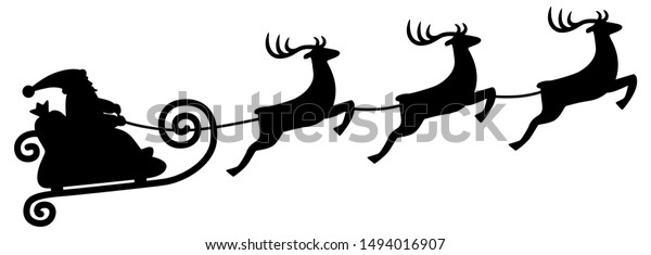 Reindeer Sleigh Ride Silhouette Black Vector Stock Vector (Royalty Free ...