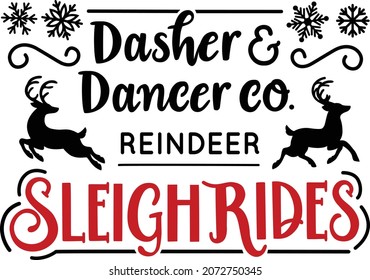 Reindeer Sleigh Rides Christmas Vector sign