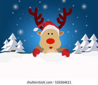 Reindeer in snow drop with copy space.Concept design for greeting card, poster and banner for Christmas and new year season in vector illustration