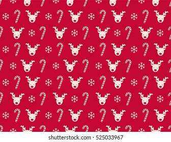 Reindeer snowflake candy seamless Christmas vector pattern