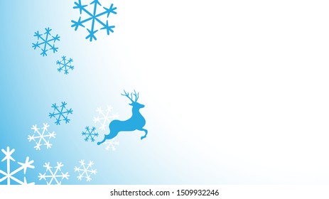 Reindeer and snowflakes on gradient background. Flat blue & white copy space vector illustration. EPS 10.