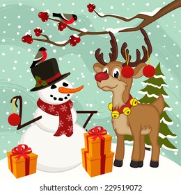 reindeer snowman Christmas  - vector illustration, eps