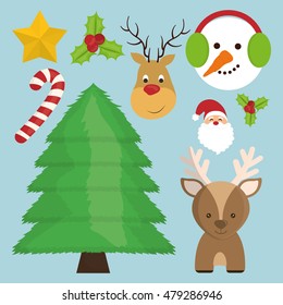 reindeer snowman santa pine tree candy star icon. Merry Christmas decoration and season theme. Colorful design. Vector illustration