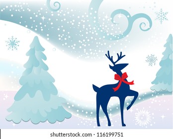 Reindeer in snowy, blowing landscape