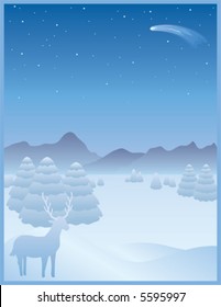 Reindeer in snowy night, white