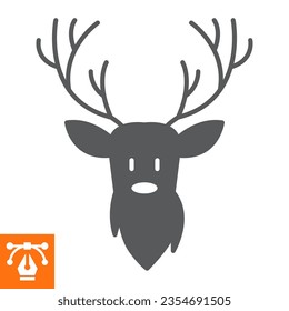 Reindeer solid icon, glyph style icon for web site or mobile app, merry christmas and wild animal, xmas deer vector icon, simple vector illustration, vector graphics with editable strokes.