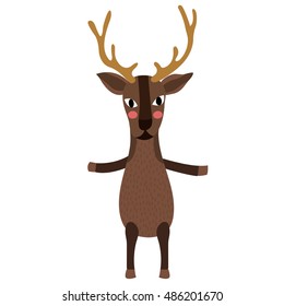 Reindeer standing on two legs animal cartoon character isolated on white background.